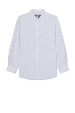 WAO Relaxed Oxford Shirt in Navy Stripe, view 1, click to view large image.