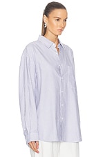 WAO Relaxed Oxford Shirt in Navy Stripe, view 2, click to view large image.