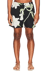 WAO The Swim Short in Black White Floral, view 3, click to view large image.