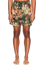 WAO The Swim Short in Olive Brown Abstract, view 3, click to view large image.