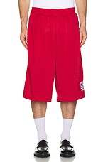 Willy Chavarria Tacombi Pleated Basketball Shorts in Red & White, view 5, click to view large image.