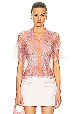 Wiederhoeft Pailettes Cropped Button Up Shirt in Blush, view 1, click to view large image.