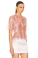 Wiederhoeft Pailettes Cropped Button Up Shirt in Blush, view 2, click to view large image.