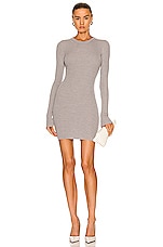 WARDROBE.NYC Ribbed Long Sleeve Dress Mini in Grey Marl, view 1, click to view large image.