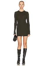 WARDROBE.NYC Ribbed Long Sleeve Mini Dress in Military, view 1, click to view large image.