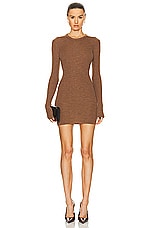 WARDROBE.NYC Ribbed Long Sleeve Dress Mini in Brown, view 1, click to view large image.