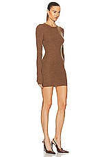 WARDROBE.NYC Ribbed Long Sleeve Dress Mini in Brown, view 2, click to view large image.