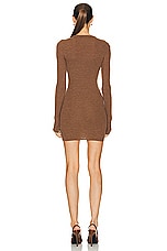 WARDROBE.NYC Ribbed Long Sleeve Dress Mini in Brown, view 3, click to view large image.