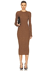 WARDROBE.NYC Ribbed Long Sleeve Dress in Brown, view 1, click to view large image.