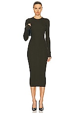 WARDROBE.NYC Ribbed Long Sleeve Dress in Military, view 1, click to view large image.