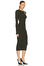 WARDROBE.NYC Ribbed Long Sleeve Dress in Military, view 2, click to view large image.