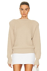 WARDROBE.NYC x Hailey Bieber Hb Knit Sweater in Beige, view 1, click to view large image.