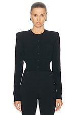 WARDROBE.NYC Cropped Cardigan With Shoulder Pads in Black, view 2, click to view large image.