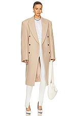 WARDROBE.NYC x Hailey Bieber HB Coat in Beige, view 1, click to view large image.
