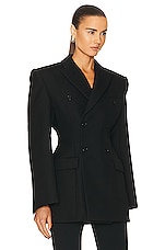 WARDROBE.NYC Double Breasted Contour Blazer in Black, view 2, click to view large image.