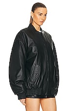 WARDROBE.NYC Leather Bomber Jacket in Black, view 3, click to view large image.