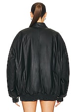 WARDROBE.NYC Leather Bomber Jacket in Black, view 4, click to view large image.