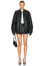 WARDROBE.NYC Leather Bomber Jacket in Black, view 5, click to view large image.
