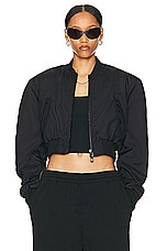 WARDROBE.NYC Tailored Crop Bomber Jacket in Black, view 1, click to view large image.
