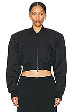 WARDROBE.NYC Tailored Crop Bomber Jacket in Black, view 2, click to view large image.