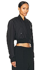 WARDROBE.NYC Tailored Crop Bomber Jacket in Black, view 3, click to view large image.