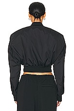WARDROBE.NYC Tailored Crop Bomber Jacket in Black, view 4, click to view large image.