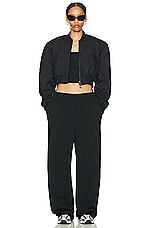 WARDROBE.NYC Tailored Crop Bomber Jacket in Black, view 5, click to view large image.