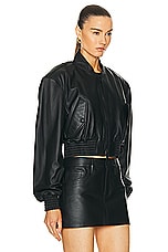 WARDROBE.NYC Leather Tailored Crop Bomber in Black, view 2, click to view large image.