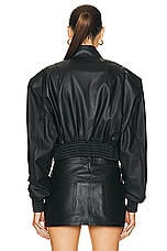 WARDROBE.NYC Leather Tailored Crop Bomber in Black, view 3, click to view large image.