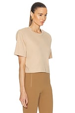 WARDROBE.NYC Cropped Shoulder Pad Top in Khaki, view 2, click to view large image.