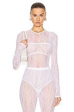 WARDROBE.NYC Lace Bodysuit in Off White, view 1, click to view large image.