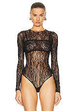 WARDROBE.NYC Lace Bodysuit in Black, view 2, click to view large image.