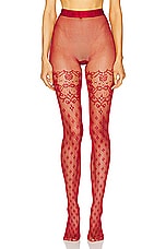Wolford Fleur Net Tights in Soft Cherry, view 1, click to view large image.