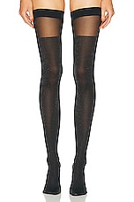 Wolford Shiny Sheer Stay Up Tights in Black & Pewter, view 1, click to view large image.