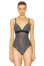 Wolford Logo Sparkle Bodysuit in Black, view 2, click to view large image.