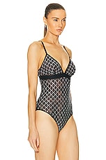 Wolford Logo Sparkle Bodysuit in Black, view 3, click to view large image.