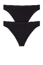 Wolford Individual Thong 2 Pack in Jet Black, view 1, click to view large image.