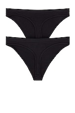 Wolford Individual Thong 2 Pack in Jet Black, view 2, click to view large image.