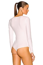Wolford Henley String Bodysuit in White, view 4, click to view large image.