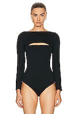 Wolford The Kimono Slit Bodysuit in Black, view 2, click to view large image.