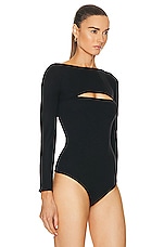 Wolford The Kimono Slit Bodysuit in Black, view 3, click to view large image.