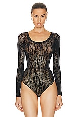Wolford Snake Lace String Bodysuit in Black, view 2, click to view large image.