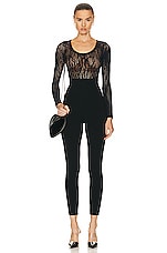 Wolford Snake Lace String Bodysuit in Black, view 5, click to view large image.