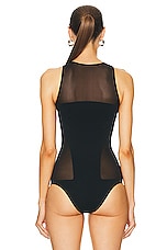 Wolford Sheer Opaque Bodysuit in Black, view 4, click to view large image.