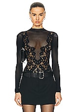 Wolford Flower Lace String Bodysuit in Black, view 1, click to view large image.