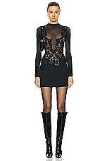 Wolford Flower Lace String Bodysuit in Black, view 5, click to view large image.