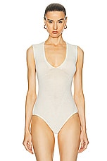 Wolford Aurora Rib Net Bodysuit in Ecrue, view 2, click to view large image.