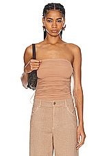 Wolford Fatal Draping String Bodysuit in Almond, view 1, click to view large image.