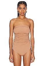 Wolford Fatal Draping String Bodysuit in Almond, view 2, click to view large image.