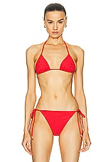 Wolford Logo Swim Triangle Bikini Top in Flame, view 1, click to view large image.